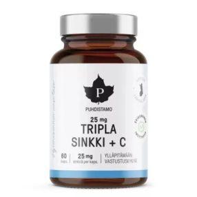 PUHDISTAMO Tripla Cink + C-vitamin 25 mg - 60 kapszula