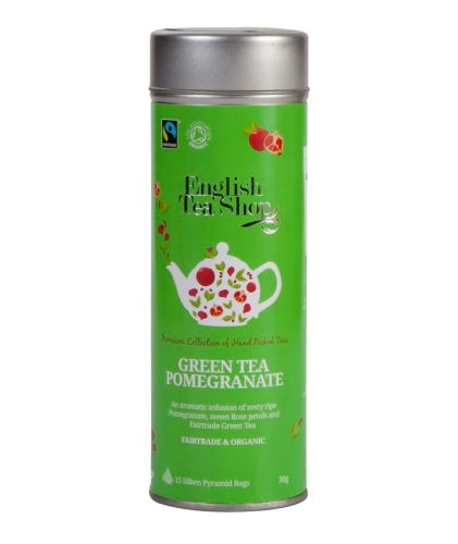 English Tea Shop Gránátalmás Zöld tea fémdobozban 15 selyempiramis filter